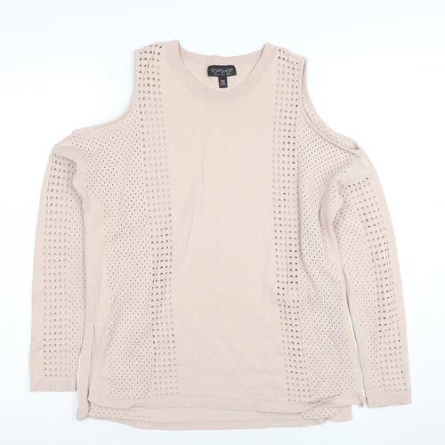 Topshop Women Beige Cold Shoulder Knit Blouse Size 8