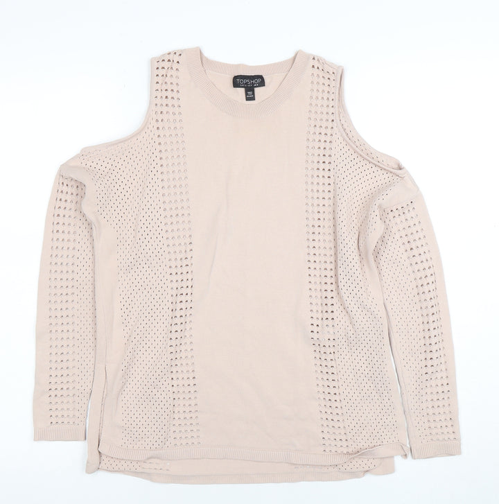 Topshop Women Beige Cold Shoulder Knit Blouse Size 8