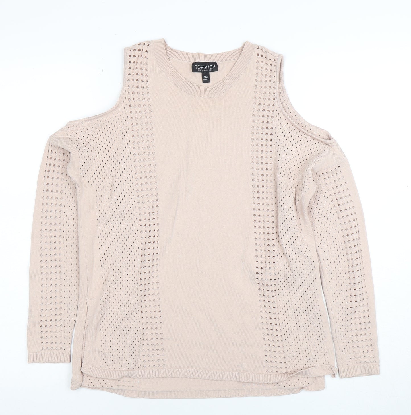 Topshop Women Beige Cold Shoulder Knit Blouse Size 8