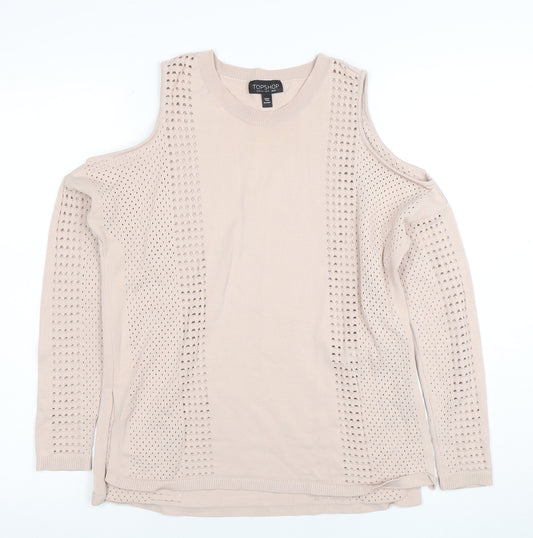 Topshop Women Beige Cold Shoulder Knit Blouse Size 8