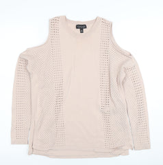 Topshop Women Beige Cold Shoulder Knit Blouse Size 8