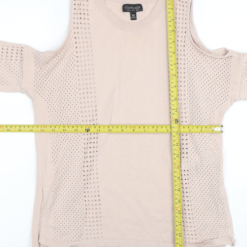 Topshop Women Beige Cold Shoulder Knit Blouse Size 8