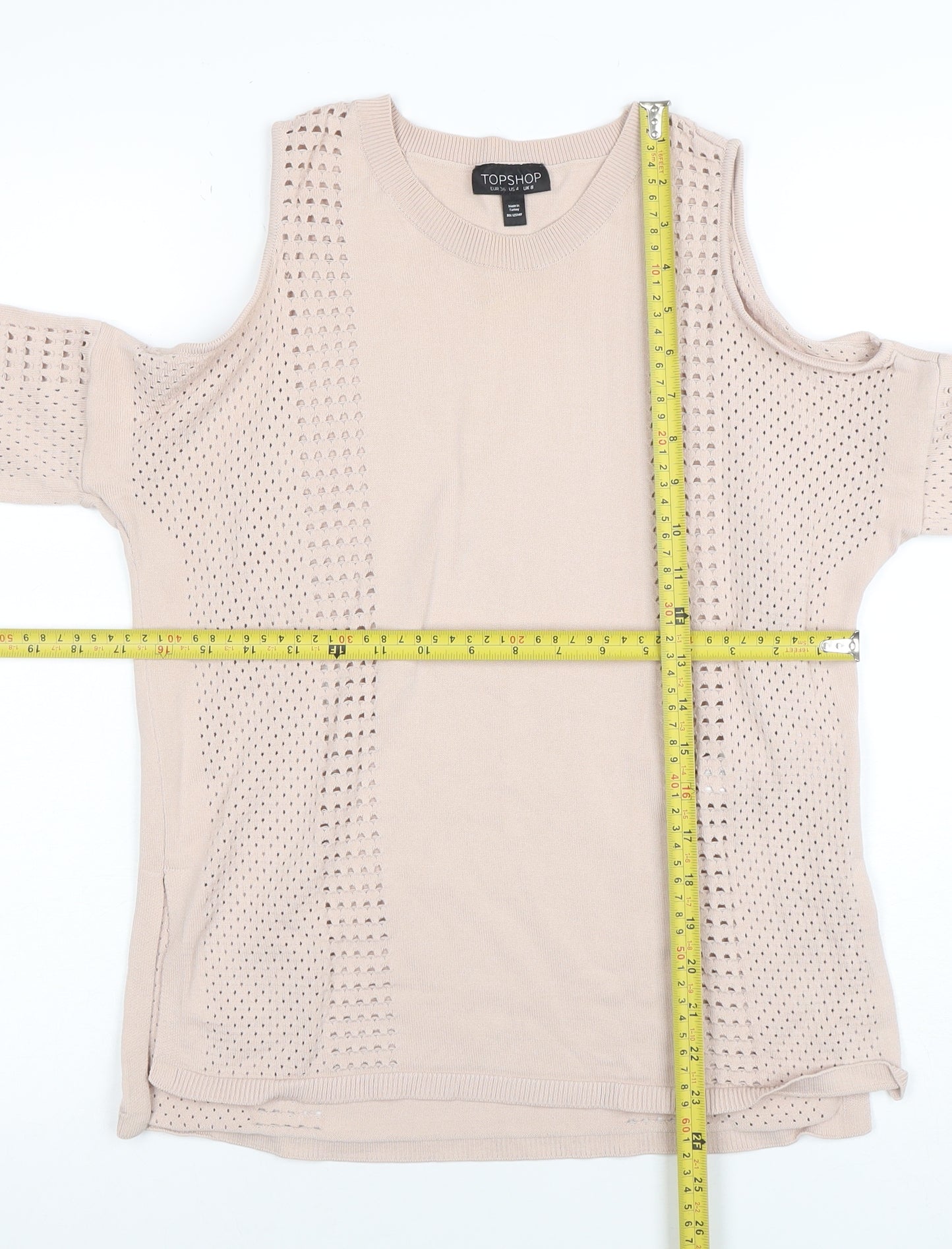 Topshop Women Beige Cold Shoulder Knit Blouse Size 8