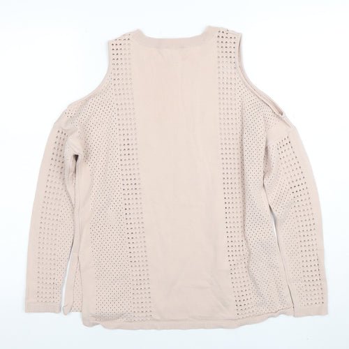 Topshop Women Beige Cold Shoulder Knit Blouse Size 8