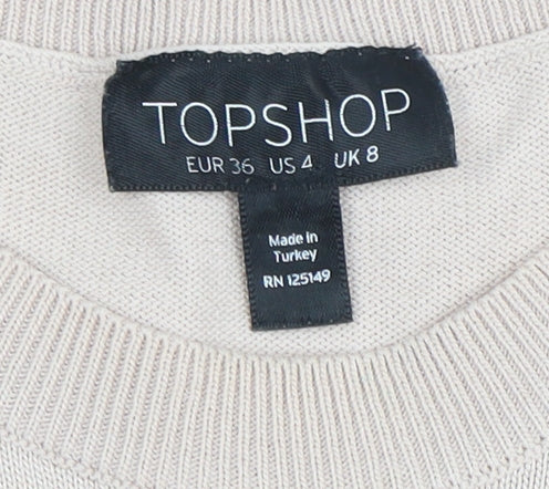 Topshop Women Beige Cold Shoulder Knit Blouse Size 8