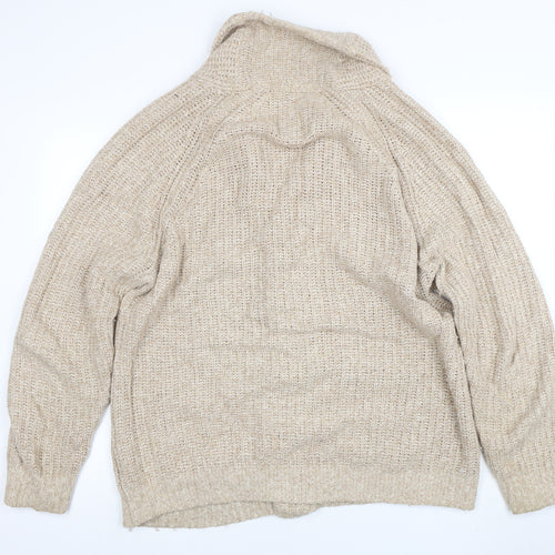Next Men's Beige Chunky Knit Cardigan L Button Front Wool Blend