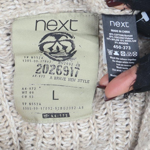 Next Men's Beige Chunky Knit Cardigan L Button Front Wool Blend