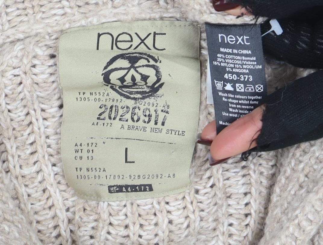 Next Men's Beige Chunky Knit Cardigan L Button Front Wool Blend