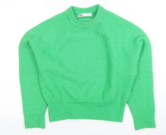 ZARA Women Green Crew Neck Knit Pullover Jumper XS