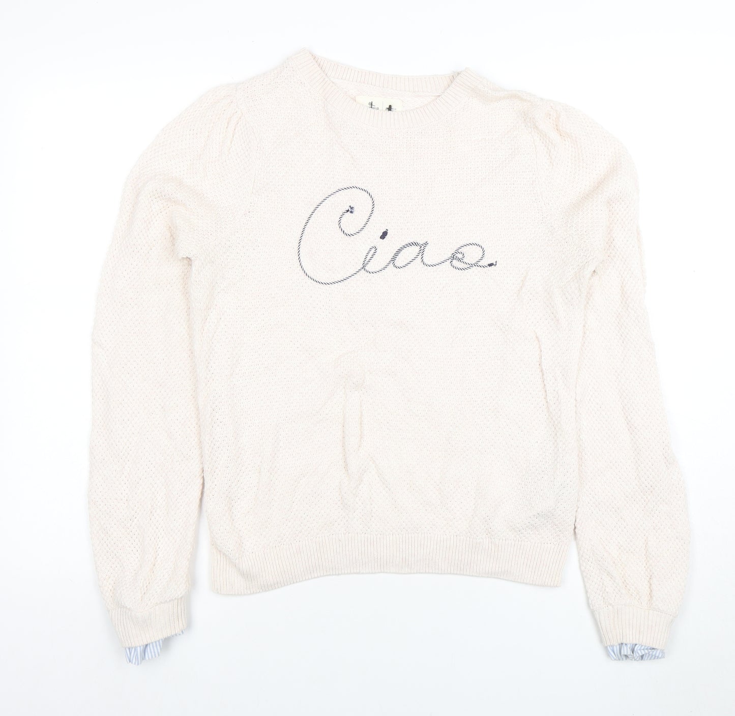 Springfield Women Beige Knit Crew Neck Pullover Jumper M