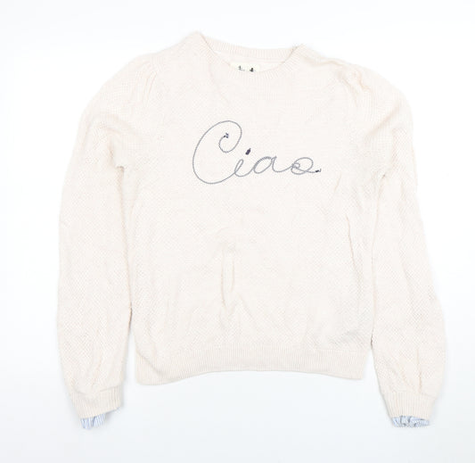 Springfield Women Beige Knit Crew Neck Pullover Jumper M