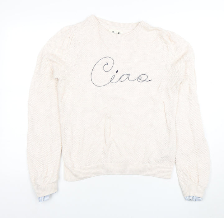 Springfield Women Beige Knit Crew Neck Pullover Jumper M
