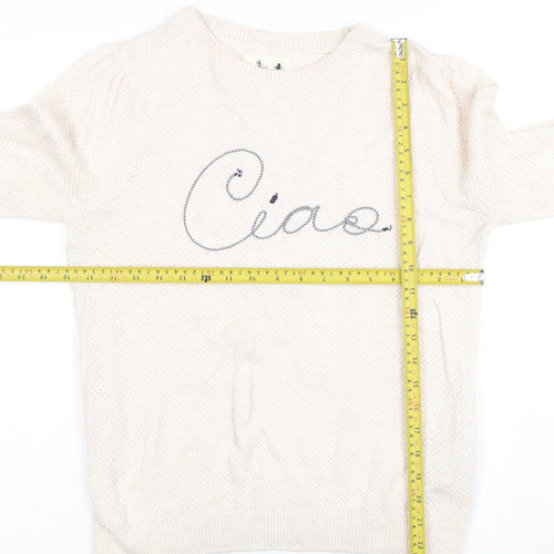 Springfield Women Beige Knit Crew Neck Pullover Jumper M