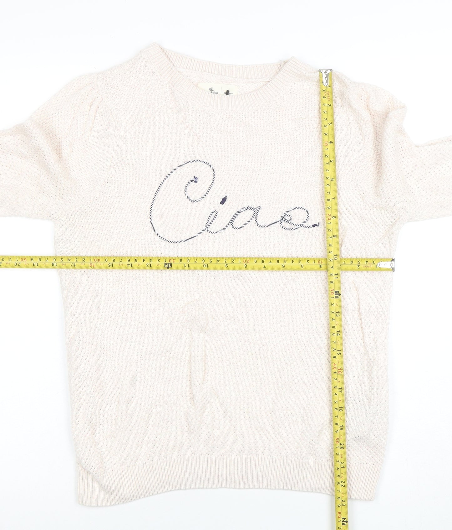 Springfield Women Beige Knit Crew Neck Pullover Jumper M