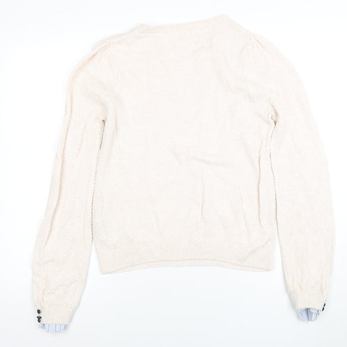 Springfield Women Beige Knit Crew Neck Pullover Jumper M