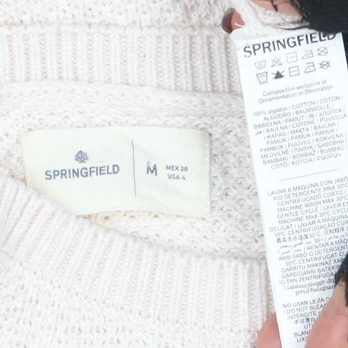 Springfield Women Beige Knit Crew Neck Pullover Jumper M