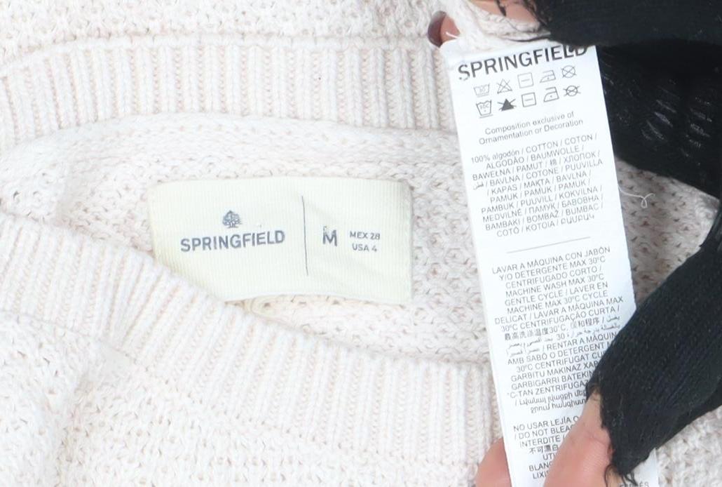 Springfield Women Beige Knit Crew Neck Pullover Jumper M