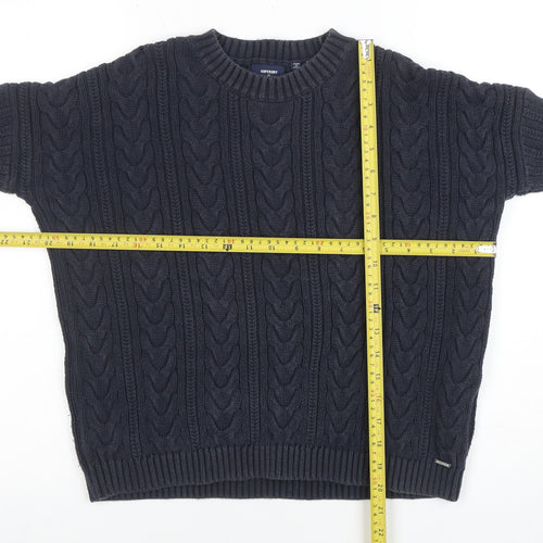 Superdry Womens Blue Cable Knit Crew Neck Cotton Jumper Size 8