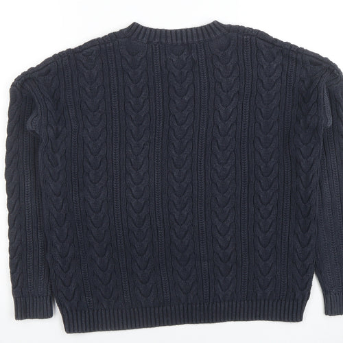 Superdry Womens Blue Cable Knit Crew Neck Cotton Jumper Size 8