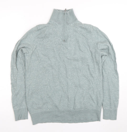 Marks and Spencer Men’s Green Merino Wool 1/2 Zip High Neck Jumper L