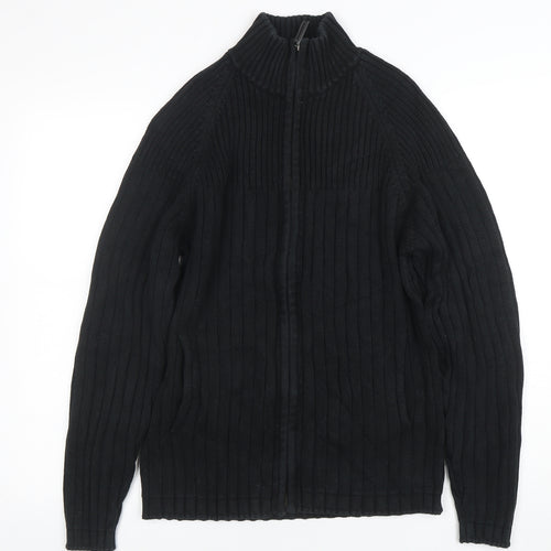 Next Men's Black Cotton Full Zip High Neck Jumper Size M