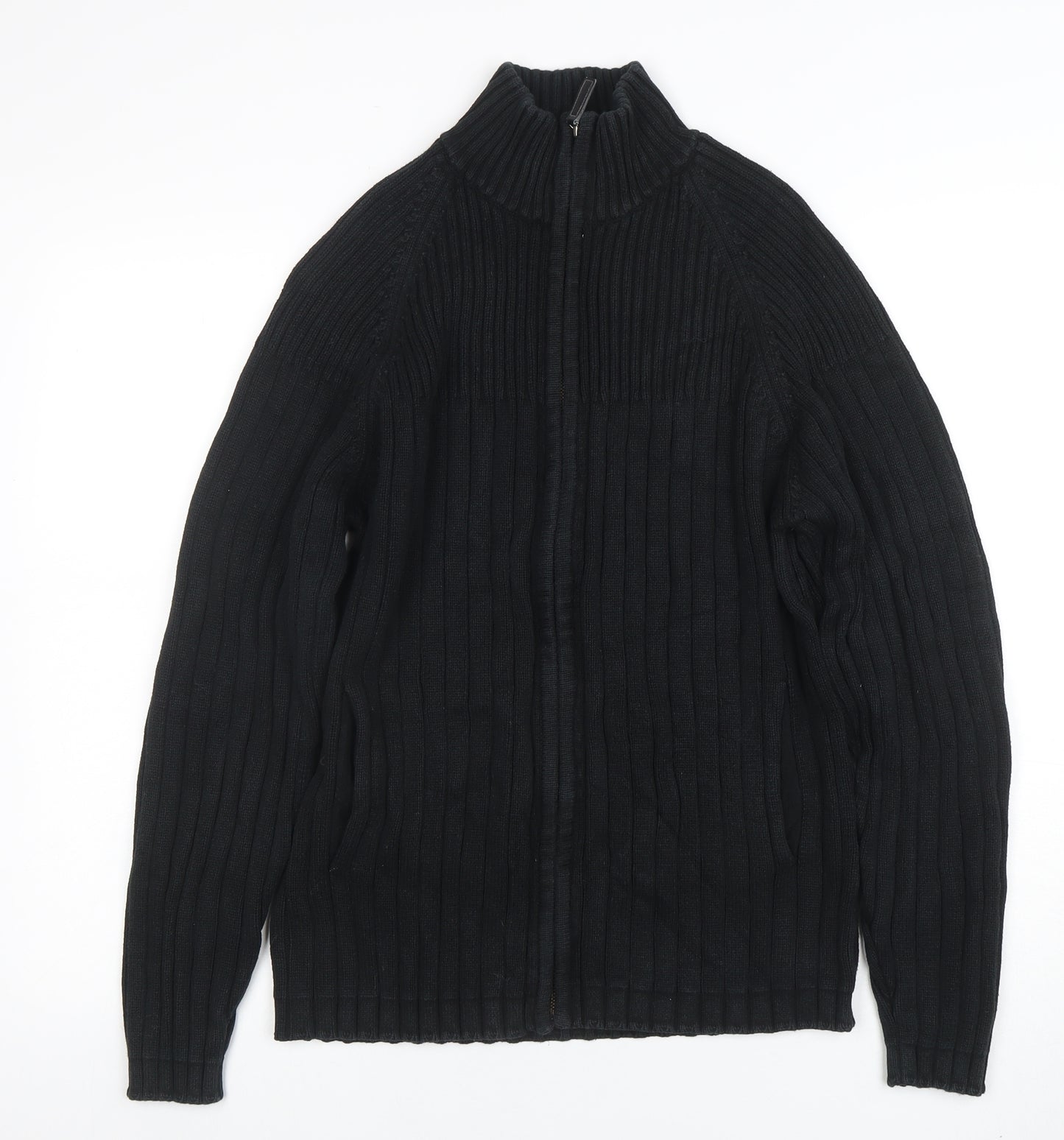Next Men's Black Cotton Full Zip High Neck Jumper Size M