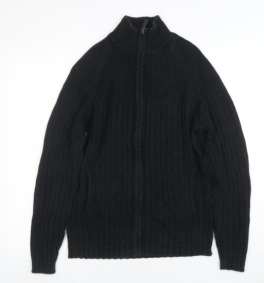 Next Men's Black Cotton Full Zip High Neck Jumper Size M