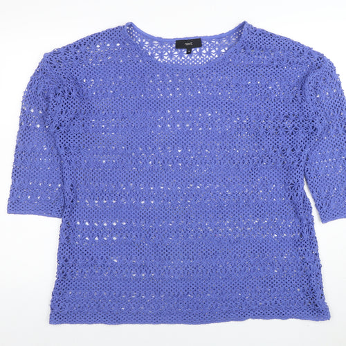 Next Women Blue Open-Knit Crochet Pullover Jumper Size 20