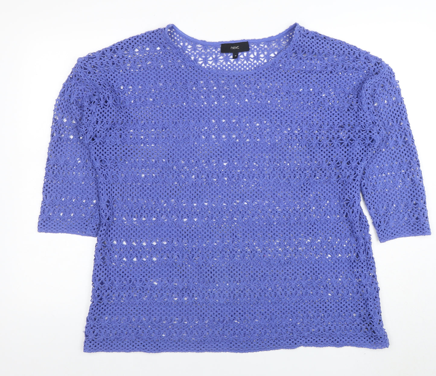Next Women Blue Open-Knit Crochet Pullover Jumper Size 20