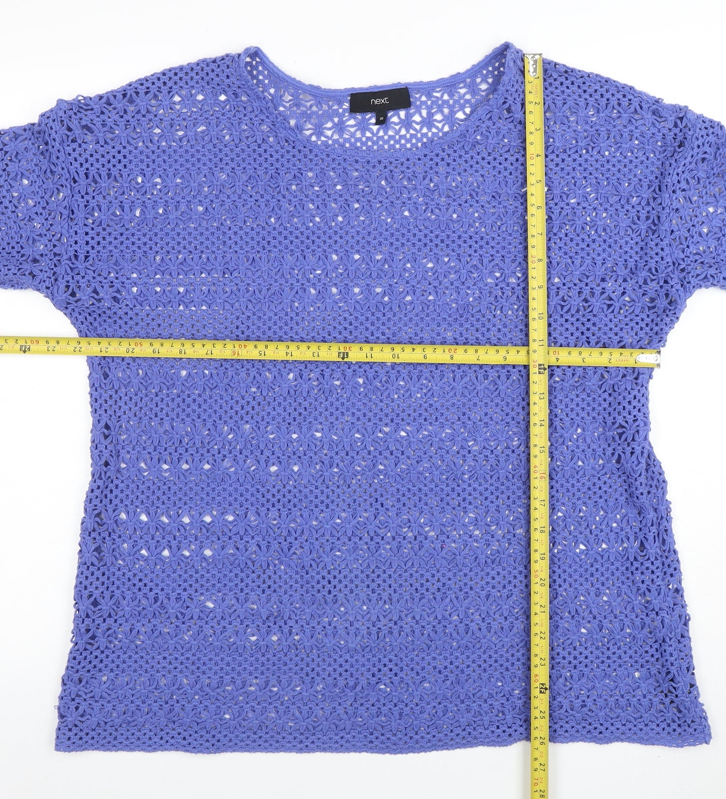 Next Women Blue Open-Knit Crochet Pullover Jumper Size 20