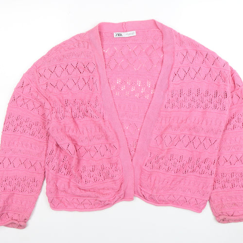 ZARA Women’s Pink Open Knit Cardigan Size 8 V-Neck Lightweight