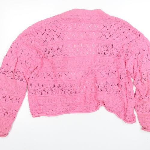 ZARA Women’s Pink Open Knit Cardigan Size 8 V-Neck Lightweight