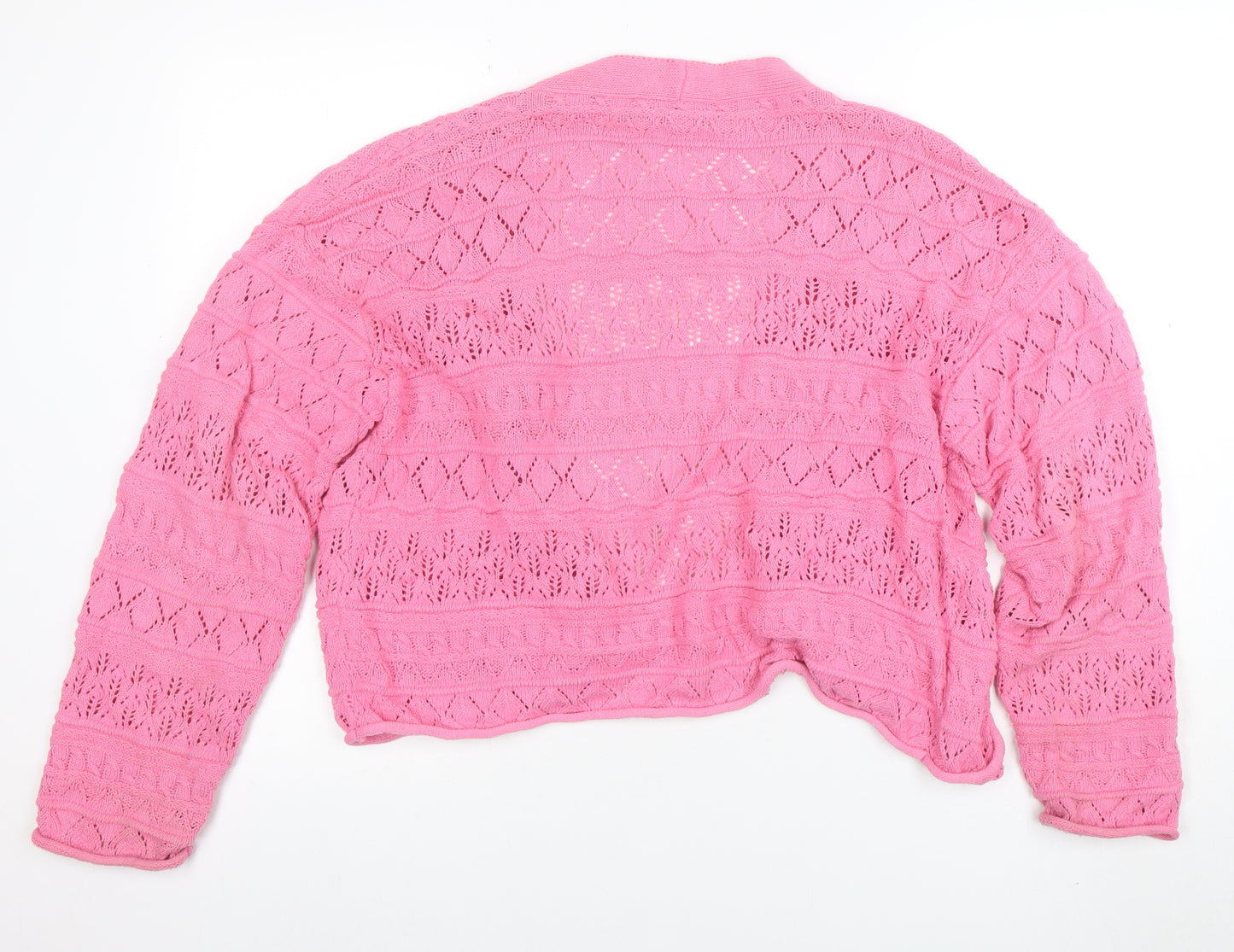 ZARA Women’s Pink Open Knit Cardigan Size 8 V-Neck Lightweight