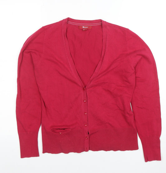 Monsoon Women Red Cotton Blend V-Neck Long Sleeve Cardigan Size 12