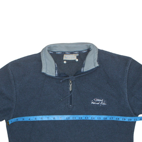 Weird Fish Men's Blue Cotton Blend 1/4 Zip Pullover Sweatshirt Size S