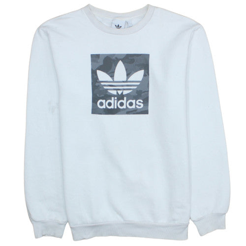 Adidas Men's White Crew Neck Pullover Sweatshirt L Graphic Logo