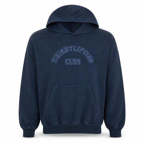 Gymshark Men's Navy Blue Pullover Hoodie Small Weightlifting Club Logo