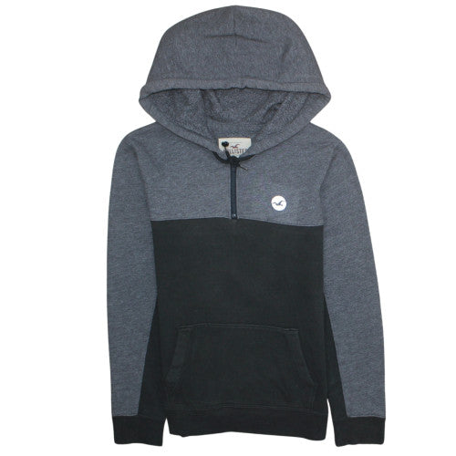 Hollister Men's Grey & Black 1/4 Zip Hoodie Small Pullover Sweatshirt