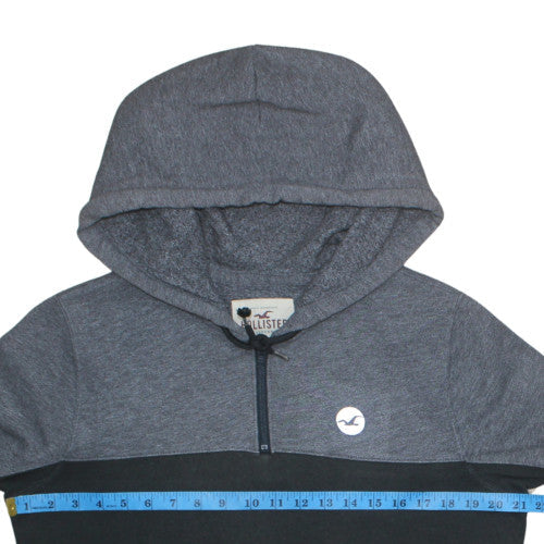 Hollister Men's Grey & Black 1/4 Zip Hoodie Small Pullover Sweatshirt