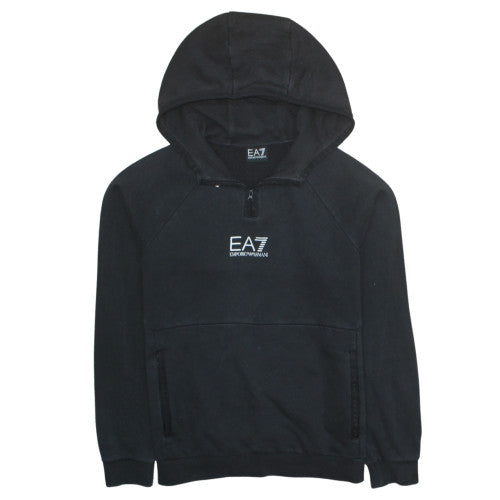 Emporio Armani Men’s Black M Hoodie Pullover EA7 Logo 1/4 Zip Fleece