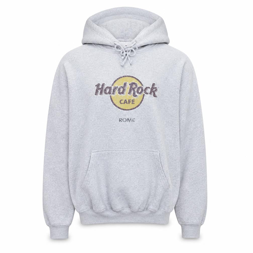 Front view of Hard Rock Cafe Rome Grey Men's Medium Pullover Hoodie Sweatshirt