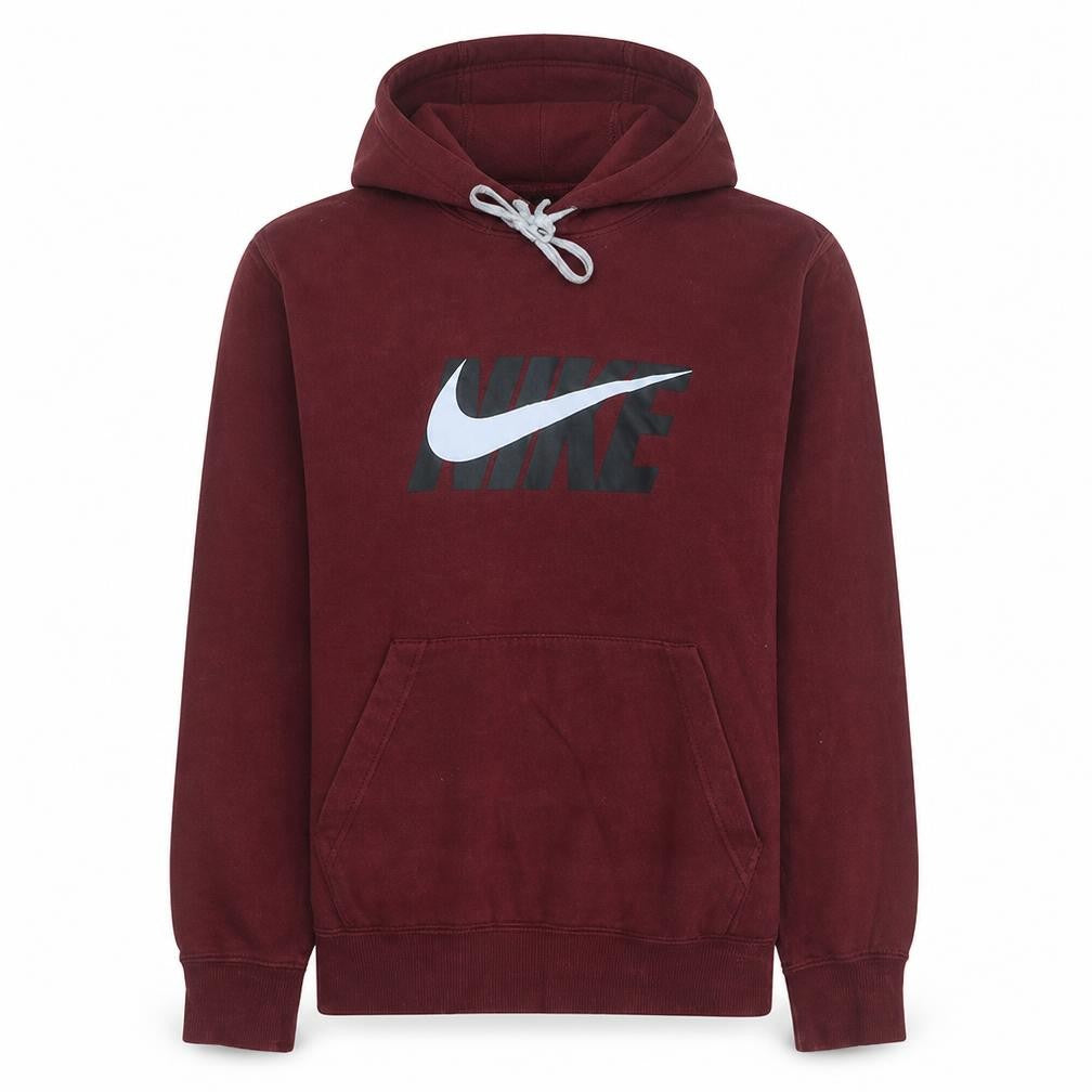 Front view of Nike Men’s Red Pullover Hoodie Medium Fleece Logo Sportswear