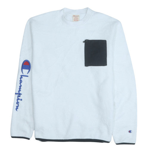 Champion Mens White Pullover Sweatshirt L Fleece Crew Neck Sports