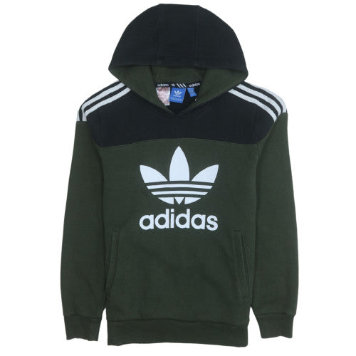 adidas Boys Green Pullover Fleece Hoodie 13-14 Years Logo Hooded Sweatshirt