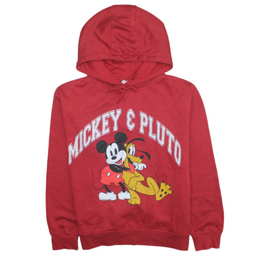Disney Womens Red Mickey & Pluto Hoodie Size M 12/14 Pullover