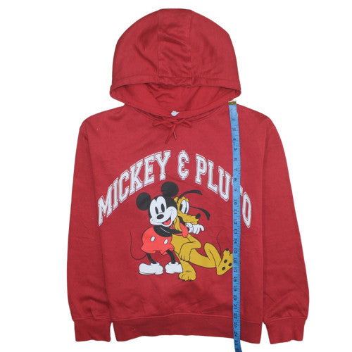 Disney Womens Red Mickey & Pluto Hoodie Size M 12/14 Pullover
