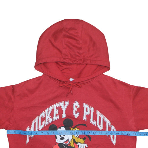Disney Womens Red Mickey & Pluto Hoodie Size M 12/14 Pullover