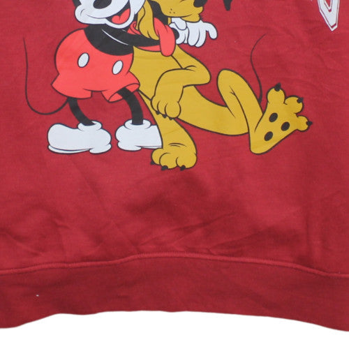 Disney Womens Red Mickey & Pluto Hoodie Size M 12/14 Pullover