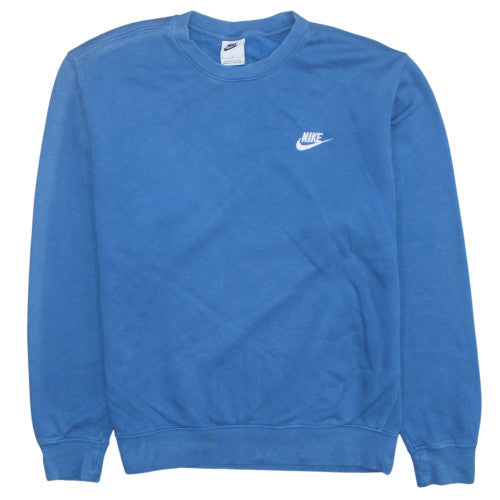 Nike Men Blue Pullover Sweatshirt M Crew Neck Fleece Logo