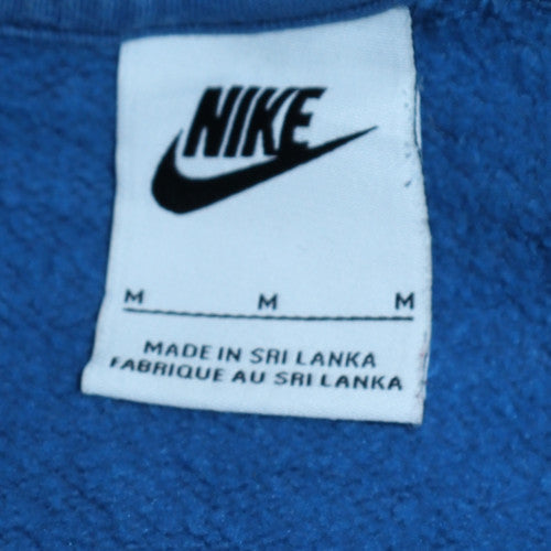 Nike Men Blue Pullover Sweatshirt M Crew Neck Fleece Logo